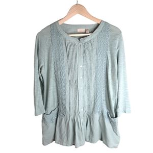 Logo Lavish Shirt Blouse Swiss Dot Green Embroidered Buttoned Women's Size S